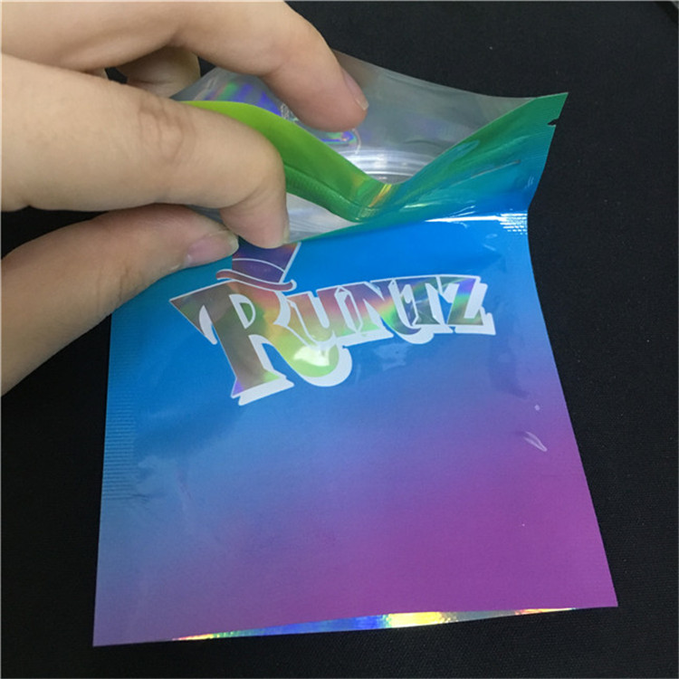 Kantong plastik Zip Lock yang tahan lama Runtz Mylar Cookies Holographic Weed Runtz Bags
