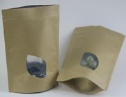 Kraft Brown Paper Tea Bag Foil Dilapisi Jendela / Stand Up Green Tea Pouch Zip