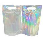 Tas Hologram Plastik Transparan Kosmetik Aluminium Foil Mylar Bags Dengan Pegangan Ritsleting
