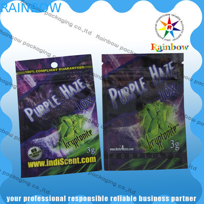 Logo disesuaikan Herbal Incense Zip Plastic Bag, Spice Herbal Incense Bag