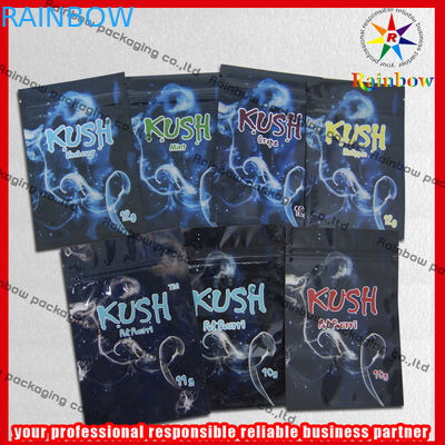 Kush Aluminium Foil Zip Kantong Plastik, Ritsleting Dupa Herbal Warna-warni