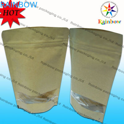 Stand Up Ziplock Brown Kraft Kantong Kertas Disesuaikan Dengan Jendela Untuk Kemasan Camilan