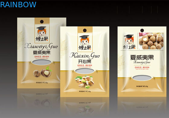 Three Side Seal Foil Kantong Kemasan Dengan Jendela Ritsleting Untuk Kemasan Kacang