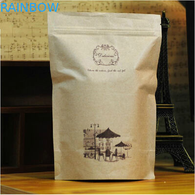 Coffee Bean Customized Paper Bags Coklat Kraft Dengan Jendela dan kantong kertas kerajinan Ritsleting