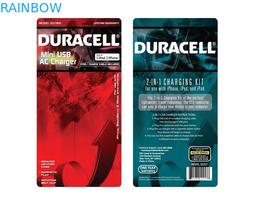 Eco-friendly Red Blister Card Packing Untuk USB Charger Kemasan Dengan Logo Dicetak