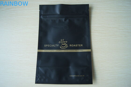 Coffee Bean Kemasan Matte Black Foil Pouch Kemasan, Stand Up Degassing Valve
