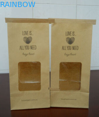 Brown Clear Window Customized Paper Bags Tin Tie Untuk Kemasan Makanan