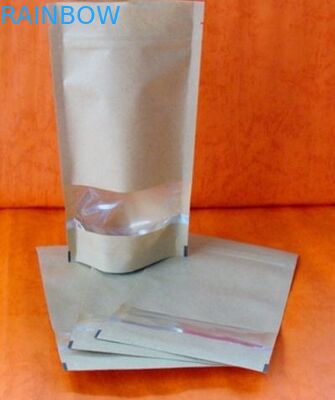 Zipper Printing Tas Kertas Disesuaikan Silvery Stand Up Kraft Clear Window Untuk Snack