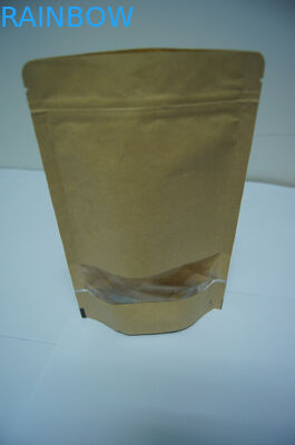 Zipper Printing Tas Kertas Disesuaikan Silvery Stand Up Kraft Clear Window Untuk Snack