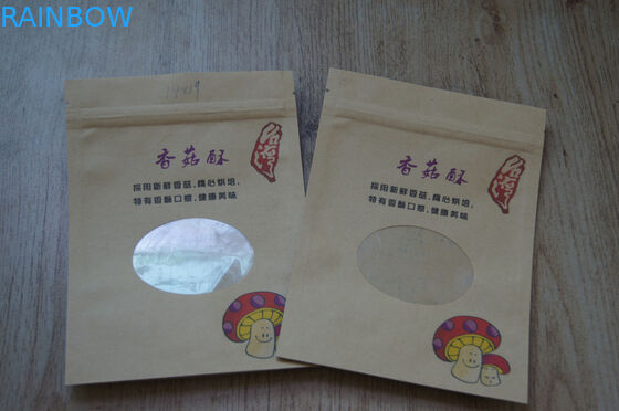 Kantong Kertas Disesuaikan Snack Kraft Coklat Dicetak Berdiri Dengan Zipper Dan Jendela