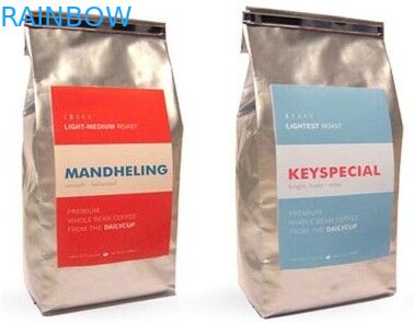 Bawah datar Matte Finish Aluminium Foil Pouch, Perak Tin Tie Coffee Kemasan Bag