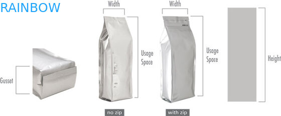 Bawah datar Matte Finish Aluminium Foil Pouch, Perak Tin Tie Coffee Kemasan Bag