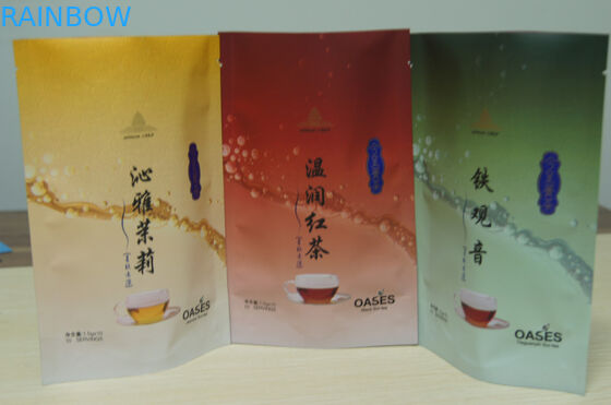Glossy Finish Stand Up Kantong Teh Kemasan Ritsleting Dan Pencetakan Lengkap