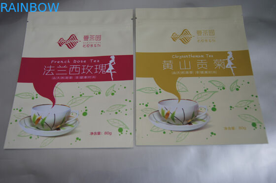 Glossy Finish Stand Up Kantong Teh Kemasan Ritsleting Dan Pencetakan Lengkap