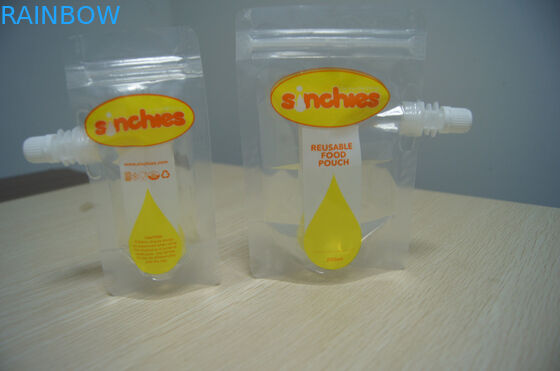 Jelas Stand Up Kuning Spout Pouch Kemasan Reusable untuk Liquid Packaging