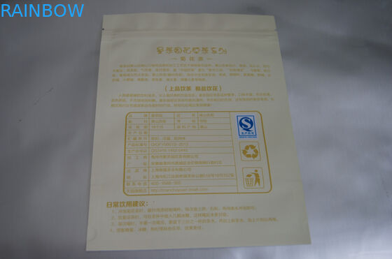 Kemasan Kantong Teh Celup Flat Aluminium Foil Dengan Ritsleting Dan Air Mata Untuk Krisan Matt