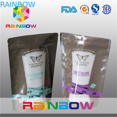 Kantong Foil Stand Up Yang Wajar Dengan Ritsleting Untuk Kemasan Gula / Makanan