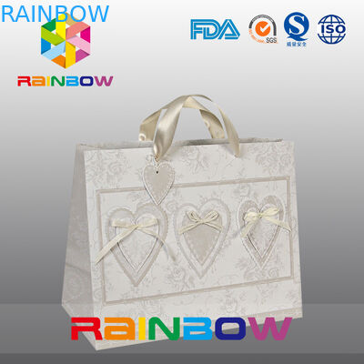 Desain Unik Tas Kertas Cetak Kustom Putih / Merah Dengan Pegangan