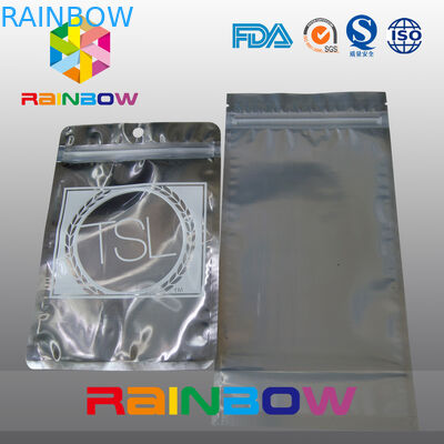 Three Side Seal Front Transparan Kembali Foil Tas Anti Statis Dengan Ritsleting Dan Notch Air Mata