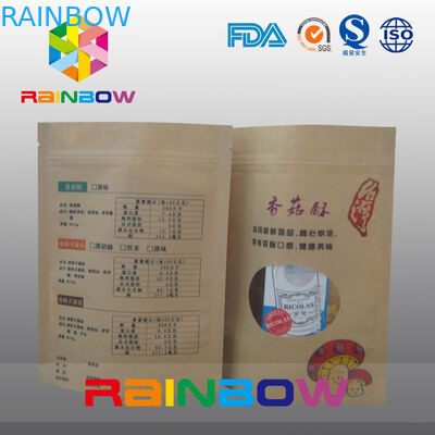Laminated Foil Disesuaikan Kraft Paper Bag / Snack Bag Packaging Stand Up With Window
