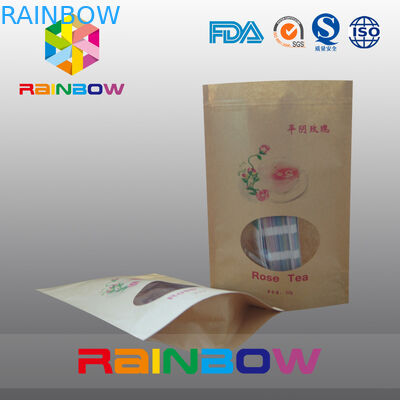 Stand Up Custom Paper Bags Untuk Kemasan Makanan Dengan Jendela Depan