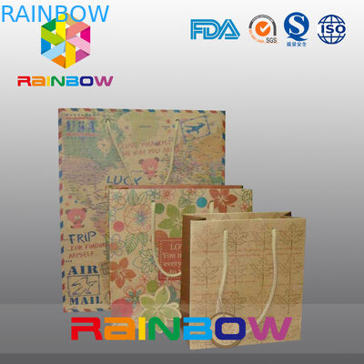 Brown Kraft Paper Bag Cetak Disesuaikan Dengan Tali untuk Hadiah / Belanja