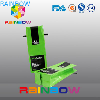 Kantong Teh Kemasan Sisi Buhul Mengkilap Aluminium Foil, Green Tin Tie Coffee Pouch