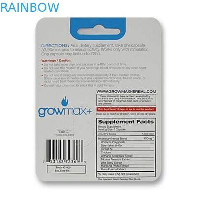 Kustom Dicetak Menggantung Kartu Kertas Kemasan Untuk Stimulan Peningkatan Pria Dengan Dua Lubang