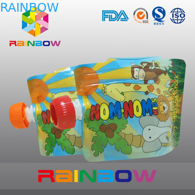 Berdiri makanan bayi Reusable menyemburkan kantong Kemasan dengan ritsleting di atas