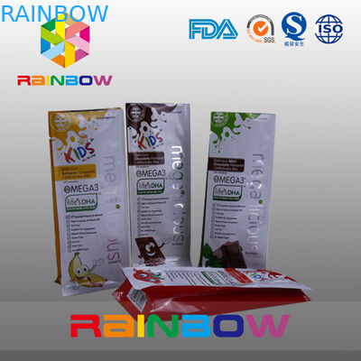 Kustom Dicetak Tas Plastik Bawah Datar, Quad Seal Block Tas Bawah Dengan Jendela Yang Jelas