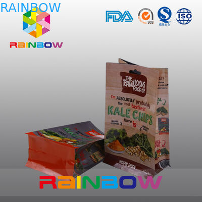 Kustom Dicetak Tas Plastik Bawah Datar, Quad Seal Block Tas Bawah Dengan Jendela Yang Jelas