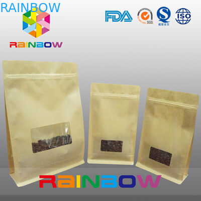 Datar Tas Gusset Bawah, Quad Seal Blok Bag Bawah Dengan Batal Jendela Untuk Kopi