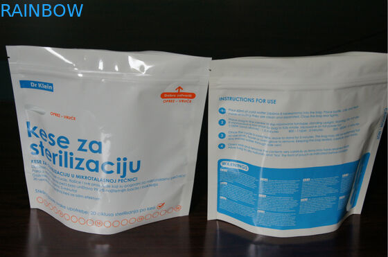 Food Grade Laminated Plastik Microwave Steriliser Bags Berdiri Dengan Zipper