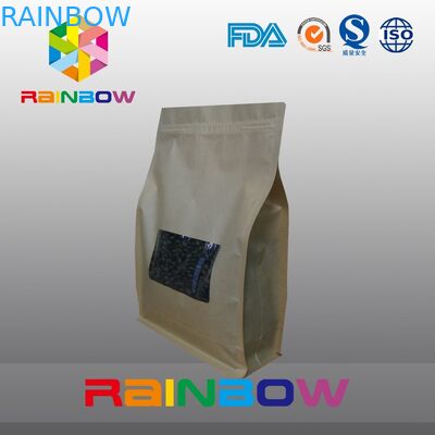 Kertas kraft 8 sisi segel kantong kopi, tas buhul bawah kemasan biji kopi panggang