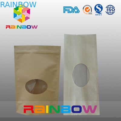 Doypack Kraft Brown Paper Tea Bags Packaging Dengan Jendela Oval Depan