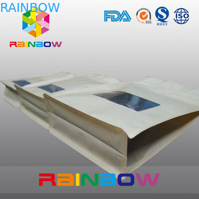 Block Bottom Craft Paper Kantung Kemasan Biji Kopi Dengan Zipper Dan Clear Winow