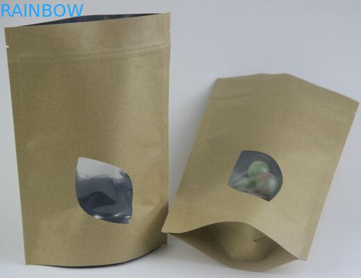 Kraft Brown Paper Tea Bag Foil Dilapisi Jendela / Stand Up Green Tea Pouch Zip
