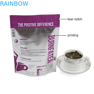 Cetak Mylat Tea Bag Packaging Dengan Ziplock, Custom Tea Reclosable Packaging Doy Pack