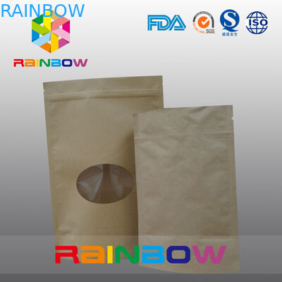 Ukuran Disesuaikan Plain Brown Zipper Top Kraft Paper Bags Untuk Pepper Snack Dengan ROUND Window
