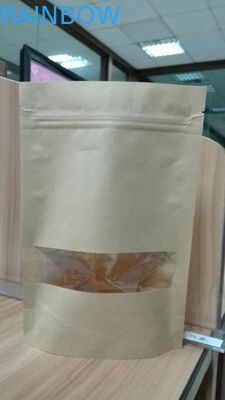 Ziplock Stand Up Kustom Kraft Paper Food Packaging Bags Dengan Jendela Rectangle