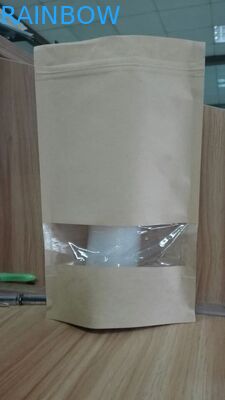 Stand Up Food Gift Kantong Kertas Khusus Dengan Jendela Jelas Ziplock Ditutup Kembali