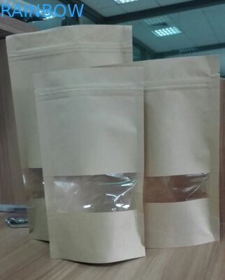 Stand Up Food Gift Kantong Kertas Khusus Dengan Jendela Jelas Ziplock Ditutup Kembali