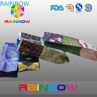 Tas Kopi Gusset Hitam Pencetakan Penuh / Kantung Tertutup Belakang Dengan Katup