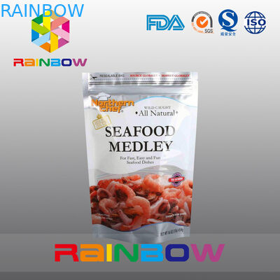 Pencetakan Disesuaikan Stand Up Zipper Foil Pouch Packaging Untuk Seafood Beku