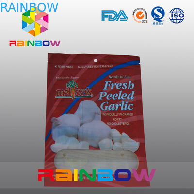 Tas Jendela Plastik Mylar Merah Dan Putih Dengan Ritsleting Atas Untuk Makanan / Garllic Ceria Segar
