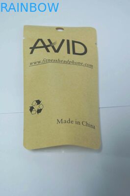 Transparan Depan Brown Kraft Paper Packaging Bag Heat Seal Pouch Dengan Kecil Lubang Gantung