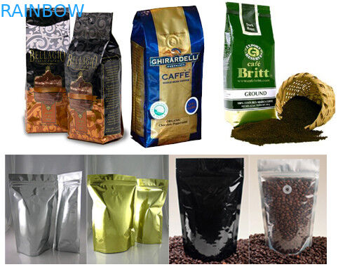 Tas Kopi Foil Desain Kustom Dengan One Way Degassing Valve, Hijau / Hitam