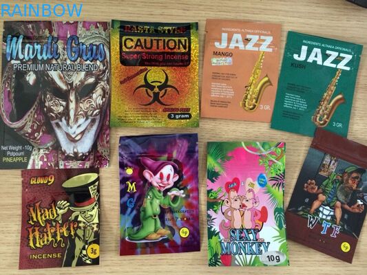 Three Sides Heat Sealed Herbal Incense Aluminium Foil Bags dengan Zipper