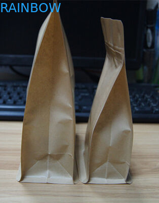 Block Bottom Kraft Paper Snack Bag Kemasan Flat Bottom Pouch Dengan Pocket Zipper