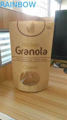 Kustom Dicetak Stand Up Kraft Paper Bag, Kemasan Snack Bag Dengan Jendela